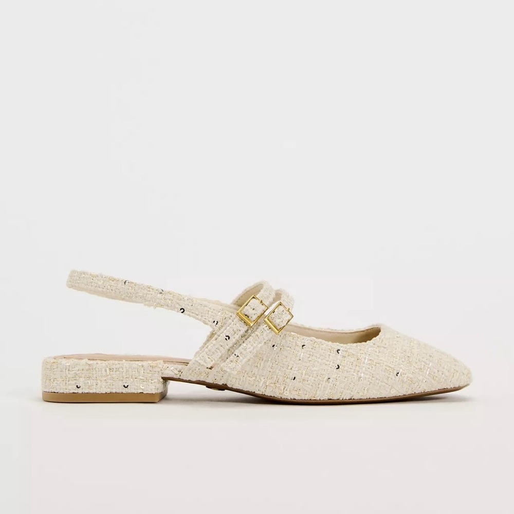 Zara Embellished Tweed Slingback Fabric Mules Size 40 / US 9